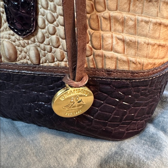 Brahmin Cream and Brown Croc-Embossed Shoulder Bag - Picture 8 of 12